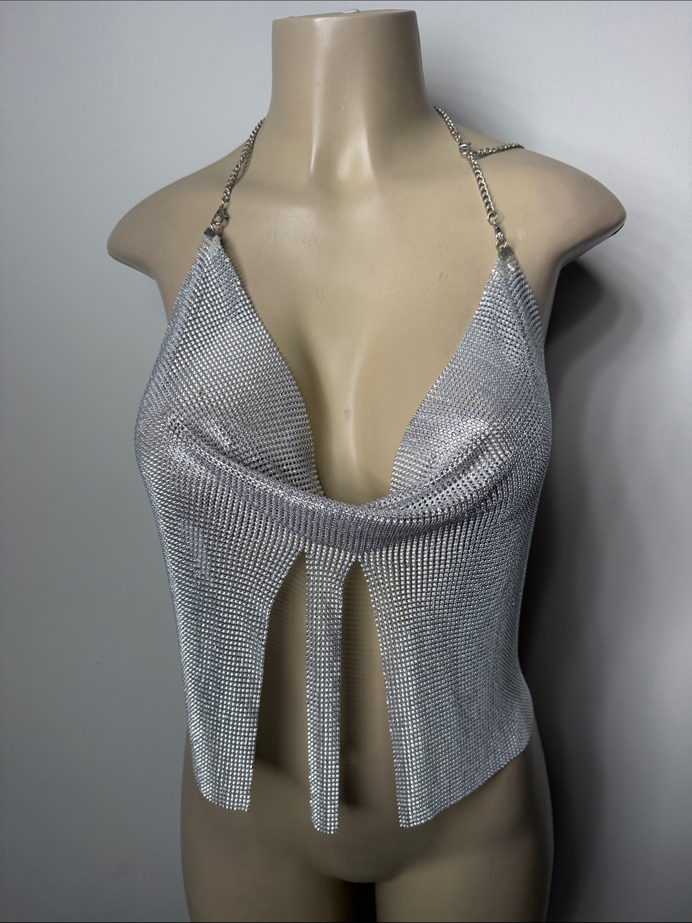 Silver Chainmail Halter Crop Top